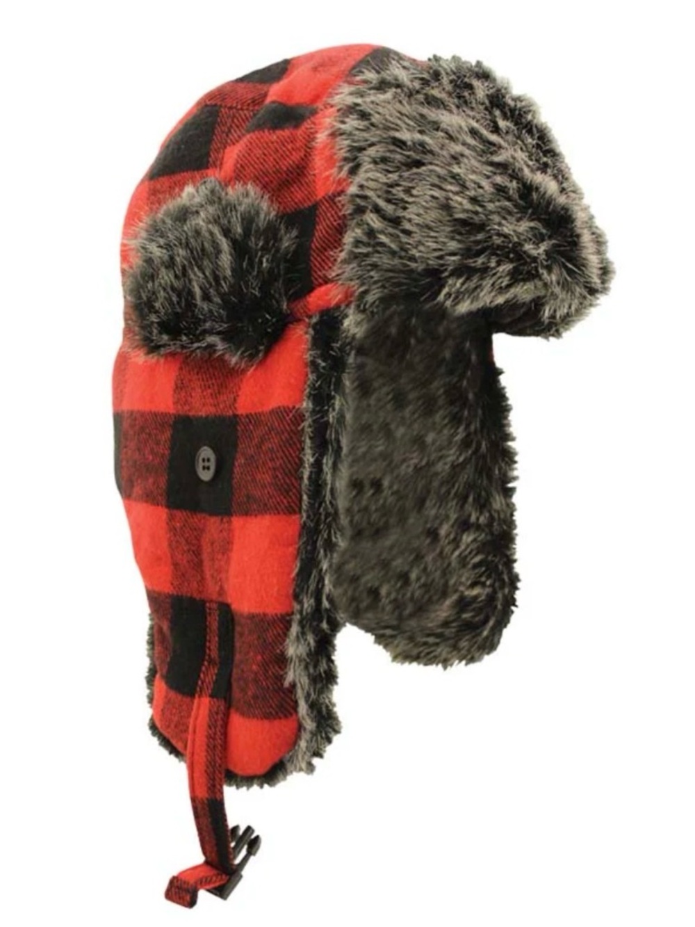 VGUC- Wool Blend Faux Fur Lined Buffalo Plaid Trapper Hat- Size Large